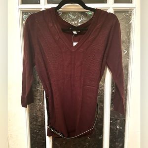 NWT New York & Co burgundy belted v neck sweater M
